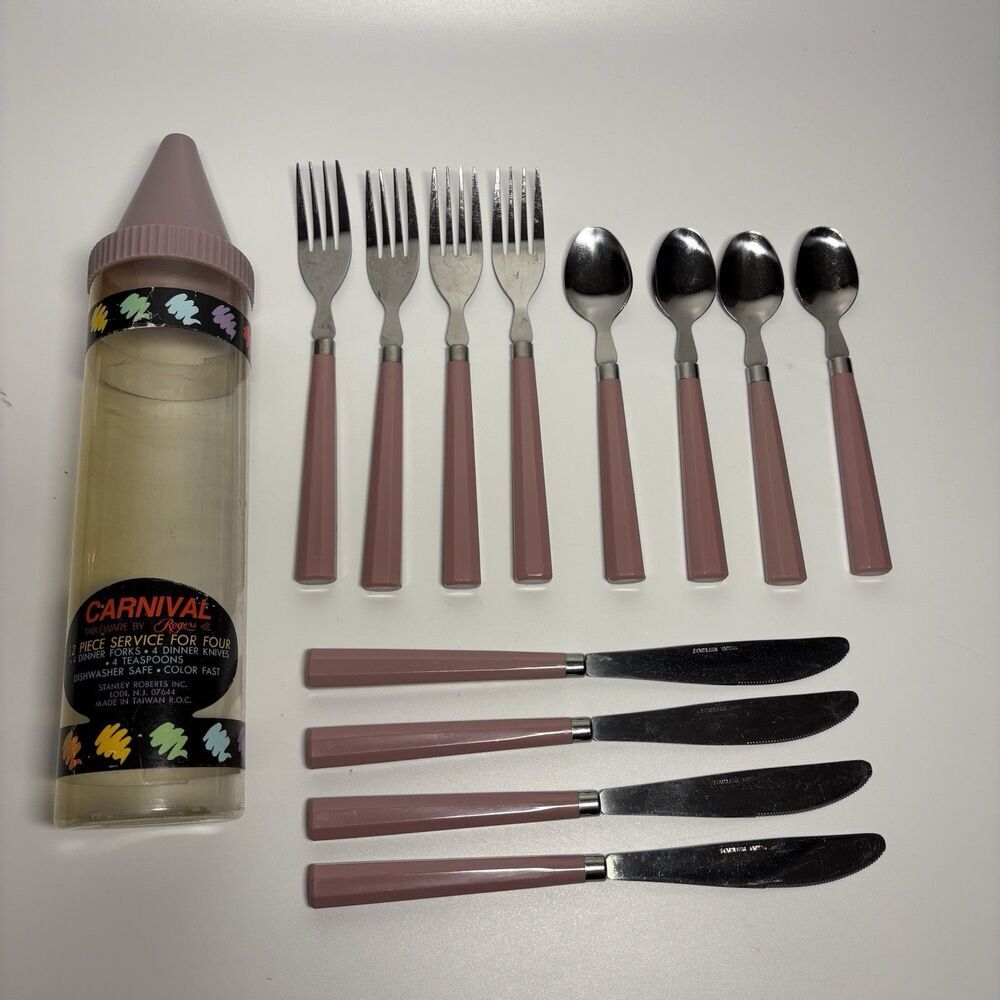 Vintage CARNIVAL Tableware by Rogers 12 Piece Service for Four Pink Maeve